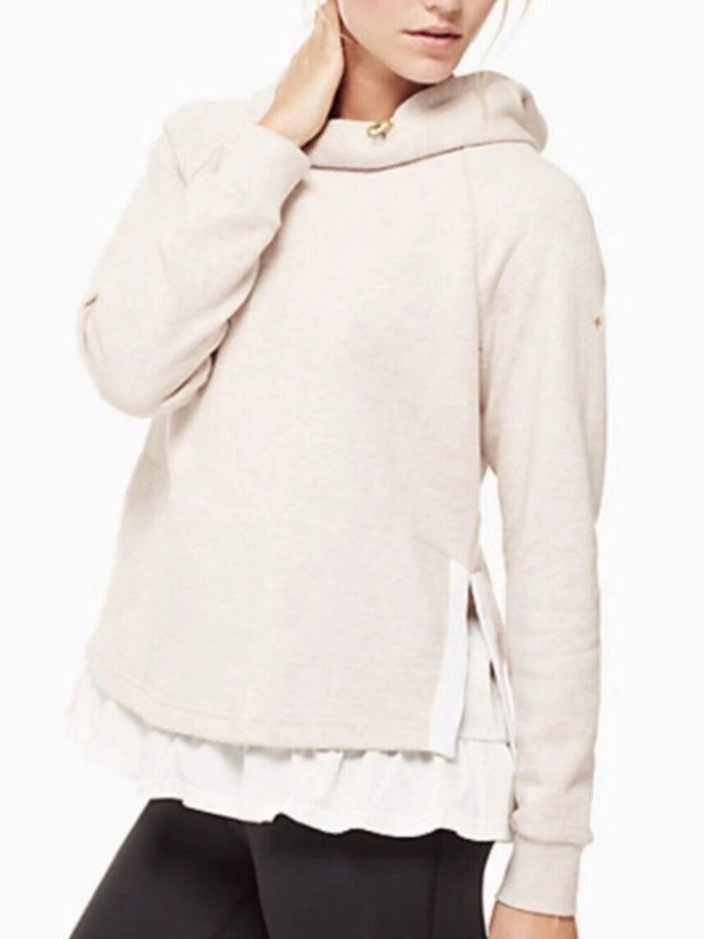 Kate Spade Ruffle Peplum Pullover Hoodie Sweatshirt in Oatmeal Size XS